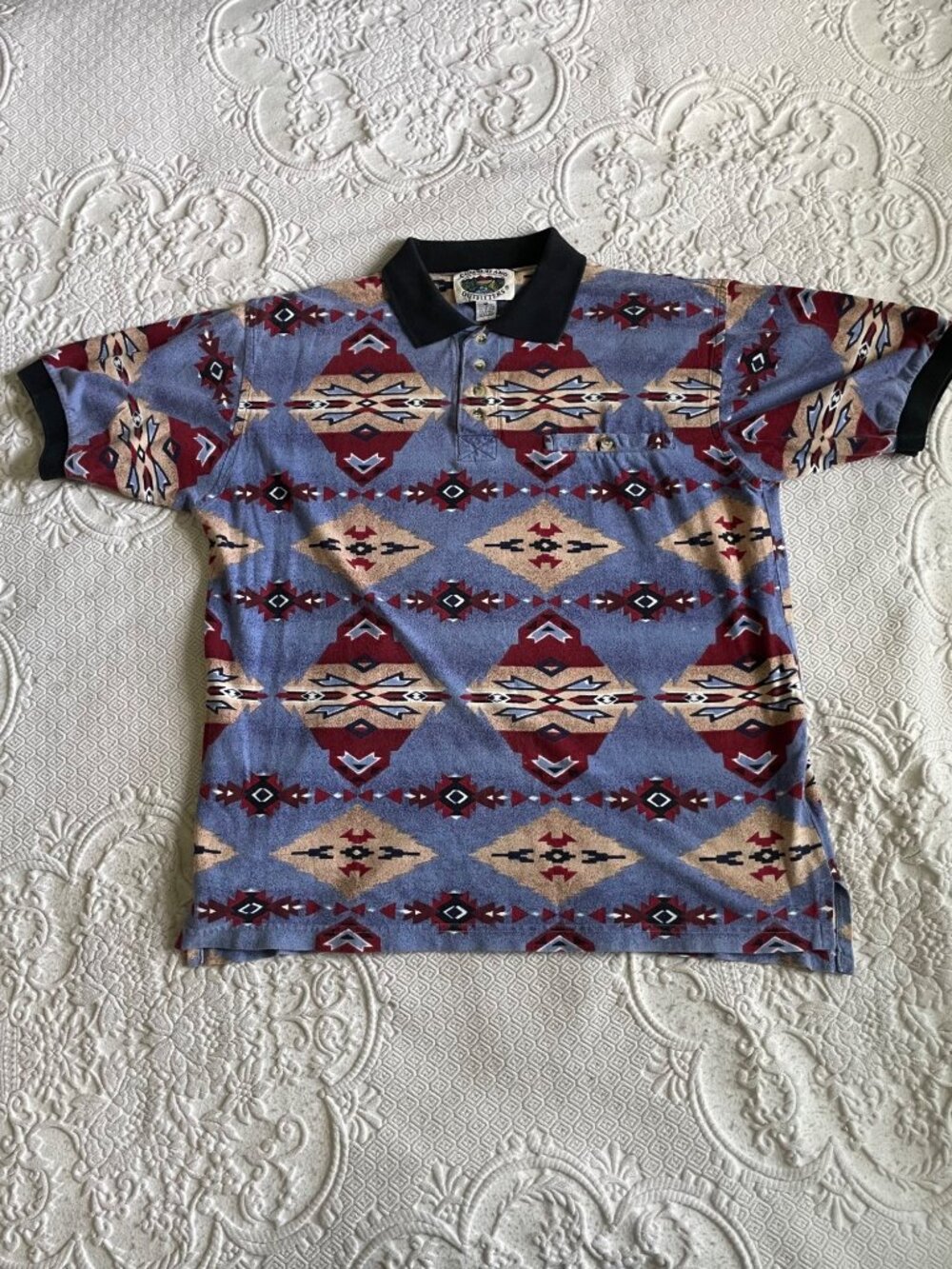 Vintage 90s Cumberland Outfitters Multicolor Southwestern Print Golf Polo Shirt